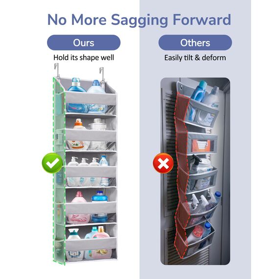 ULG Tür-Organizer, 5 große Taschen, 10 Mesh-Taschen, 20 kg Tragkraft, Hängender Organizer für Spielzeug, Schuhe, Windeln, Grau, 5 Ebenen