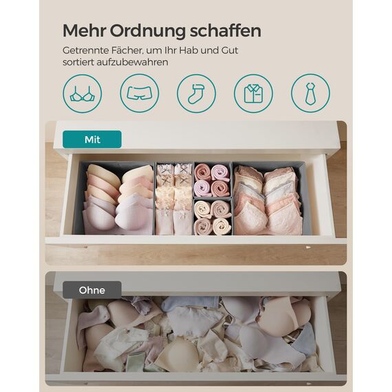 SONGMICS Aufbewahrungsbox für Schublade, 12er Set, Schubladen Organizer, Faltbox, Unterwäsche Organizer, Stoffbox für Socken, Unterwäsche, BHs, Krawatten und Schals, taubengrau RDZ006G02