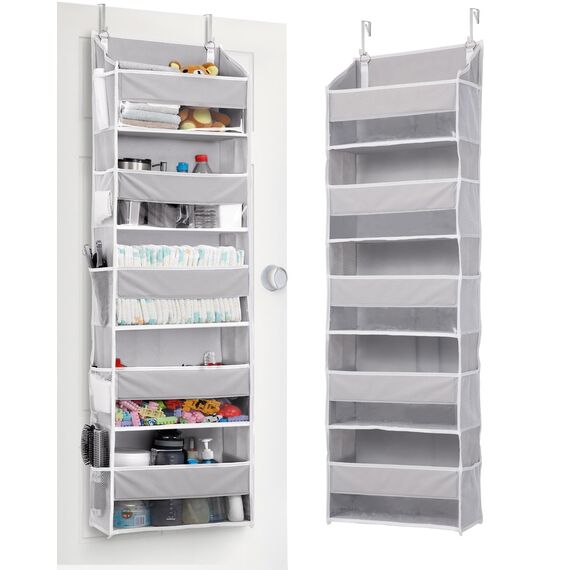 ULG Tür-Organizer, 5 große Taschen, 10 Mesh-Taschen, 20 kg Tragkraft, Hängender Organizer für Spielzeug, Schuhe, Windeln, Grau, 5 Ebenen