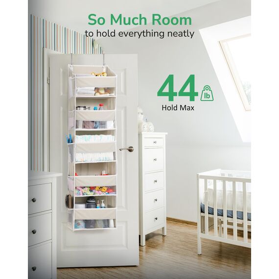 ULG Tür-Organizer, 5 große Taschen, 10 Mesh-Taschen, 20 kg Tragkraft, Hängender Organizer für Schlafzimmer, Bad, Küche, Beige