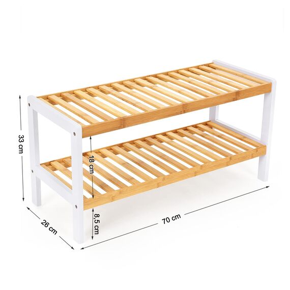 SONGMICS Schuhregal aus Bambus, Schuhablage mit 2 Ebenen, Schuh-Organizer, Regal für Schuhe, Pflanzen, Bücher, Wohnzimmer, Flur, Schlafzimmer, Badezimmer, 26 x 70 x 33 cm, weiß-naturfarben LBS02H