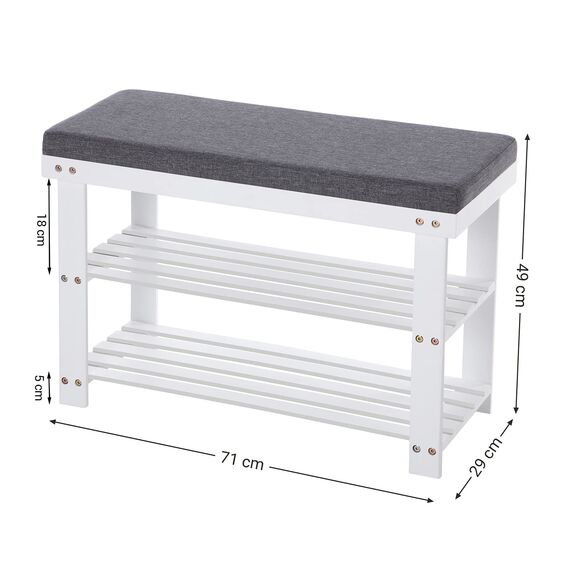 SONGMICS Schuhbank aus Bambus, Schuhregal mit 2 Ebenen, stabil, für Eingangsbereich, Wohnzimmer, Traglast 150 kg, 71 x 29 x 49 cm, Weiß und Grau LBS604W01