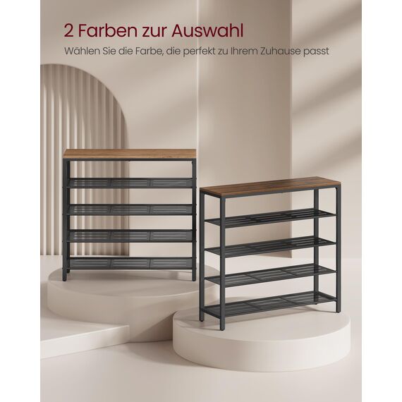 VASAGLE Schuhregal, Schuhablage mit 4 Gitterebenen und großzügiger Oberfläche für Taschen, für den Eingangsbereich, Flur, Metall, Industrie-Design, honigbraun-tintenschwarz LBS015K01