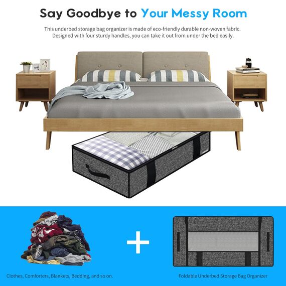 homyfort 2 Stück Premium Unterbettkommode mit Sichtfenster, Unterbett-Aufbewahrungstasche Kleideraufbewahrung, Decken Organisator Lagerbehälter, 4 Haltegriffen, 100x50x15cm, Schwarz Leinen,