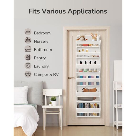 ULG 2 Pack Over The Door Organizer with 6 Large Pockets 12 Side Pockets, 50lbs Weight Capacity Door Hanging Organizer for Bedroom, Bathroom, Pantry, Nursery Storage, Beige