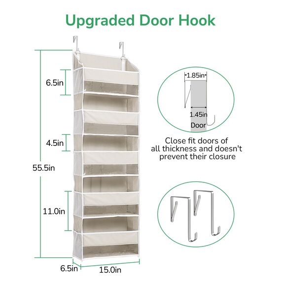 ULG Tür-Organizer, 5 große Taschen, 10 Mesh-Taschen, 20 kg Tragkraft, Hängender Organizer für Schlafzimmer, Bad, Küche, Beige, 2 Stück