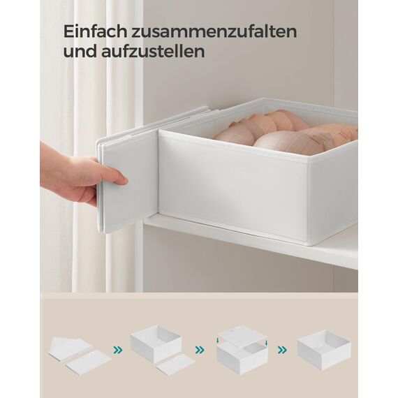 SONGMICS Aufbewahrungsbox für Schublade, 12er Set, Schubladen Organizer, Faltbox, Unterwäsche Organizer, Stoffbox für Socken, Unterwäsche, BHs, Krawatten und Schals, wolkenweiß RDZ006W02