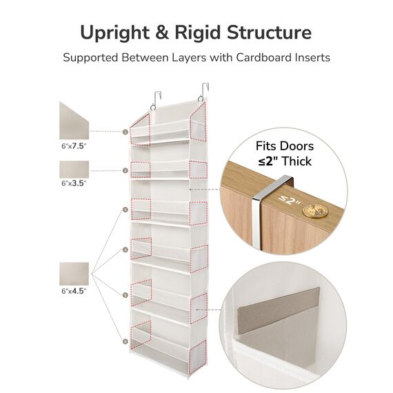 ULG Over The Door Organizer mit 6 großen Fächern, 12 Seitentaschen, 50lbs Gewichtskapazität für Schlafzimmer, Badezimmer, Vorratskammer, Kinderzimmer, Beige