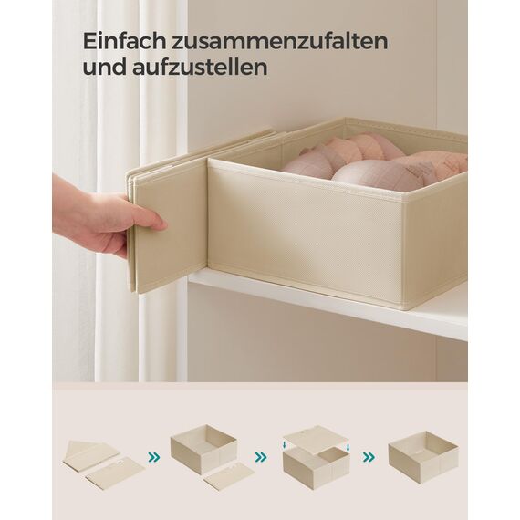 SONGMICS Aufbewahrungsbox für Schublade, 12er Set, Schubladen Organizer, Faltbox, Unterwäsche Organizer, Stoffbox für Socken, Unterwäsche, BHs, Krawatten und Schals, sandbeige RDZ006Y02