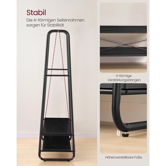 VASAGLE Kleiderständer, Garderobenständer, Garderobe, 2 Ablagen, 6 Haken in S-Form, Stahlgestell, 45 x 100 x 160 cm, für Schlafzimmer, Flur, Eingangsbereich, ebenholzschwarz-mattschwarz RGR112B03