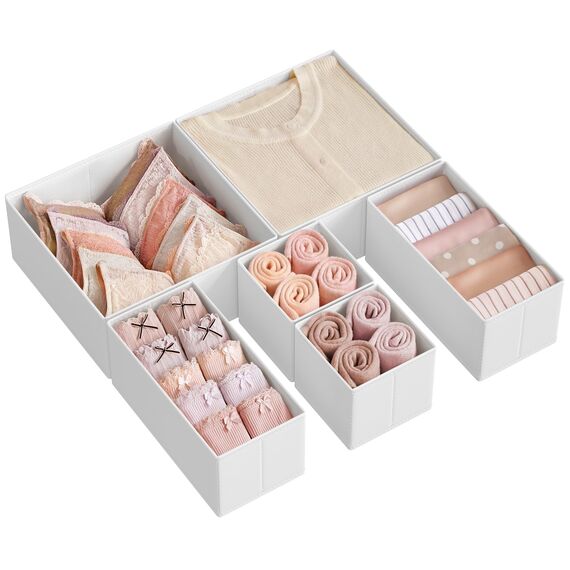 SONGMICS Aufbewahrungsbox für Schublade, 6er Set, Schubladen Organizer, Faltbox, Unterwäsche Organizer, Stoffbox für Socken, Unterwäsche, BHs, Krawatten und Schals, wolkenweiß RDZ006W01