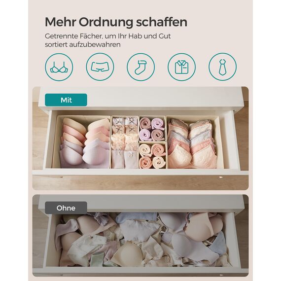 SONGMICS Aufbewahrungsbox für Schublade, 12er Set, Schubladen Organizer, Faltbox, Unterwäsche Organizer, Stoffbox für Socken, Unterwäsche, BHs, Krawatten und Schals, sandbeige RDZ006Y02