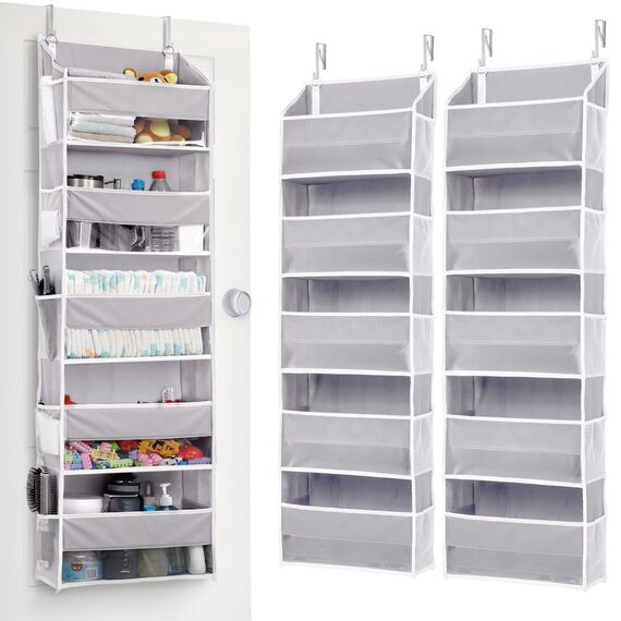 ULG Tür-Organizer, 5 große Taschen, 10 Mesh-Taschen, 20 kg Tragkraft, Hängender Organizer für Schlafzimmer, Bad, Küche, Grau, 2 Stück