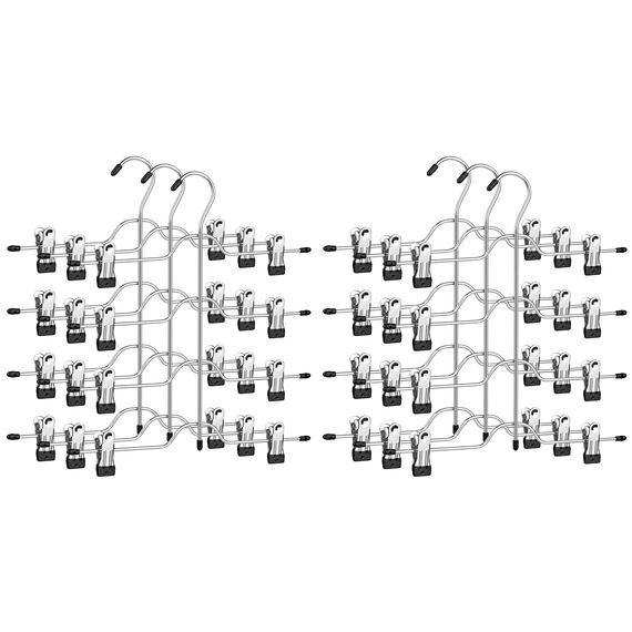 SONGMICS HosenbÜgel platzsparend, Mehrfach-RockbÜgel mit Clips, 6er Set, KleiderbÜgel aus Metall, fÜr je 4 Hosen, mit 8 verstellbaren Klammern, rutschfest, fÜr Hosen, 32 cm, silbern-schwarz CRI042B02