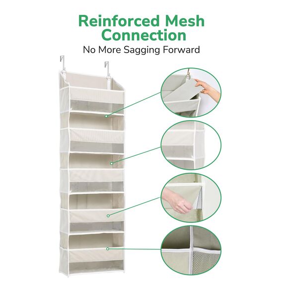 ULG Tür-Organizer, 5 große Taschen, 10 Mesh-Taschen, 20 kg Tragkraft, Hängender Organizer für Schlafzimmer, Bad, Küche, Beige