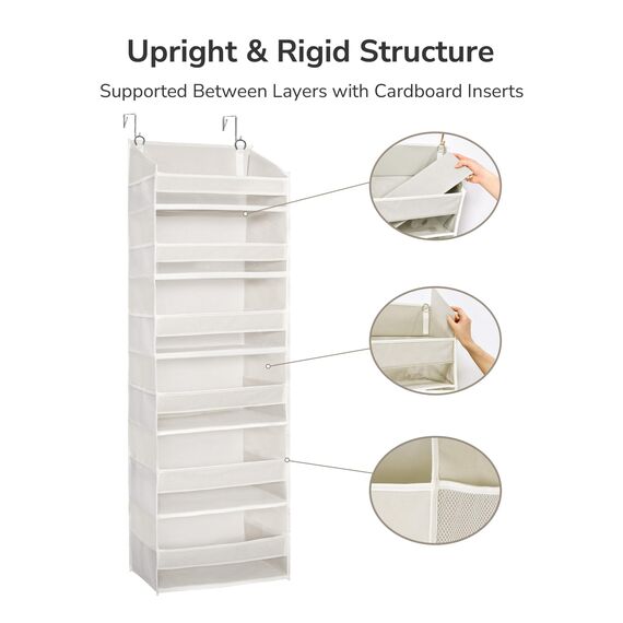 ULG Over The Door Organizer mit 6 großen Fächern, 12 Seitentaschen, 50lbs Gewichtskapazität für Schlafzimmer, Badezimmer, Vorratskammer, Kinderzimmer, Beige