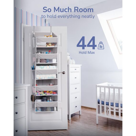 ULG Tür-Organizer, 5 große Taschen, 10 Mesh-Taschen, 20 kg Tragkraft, Hängender Organizer für Schlafzimmer, Bad, Küche, Grau, 2 Stück