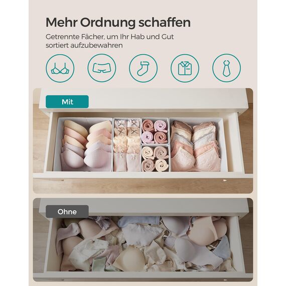SONGMICS Aufbewahrungsbox für Schublade, 12er Set, Schubladen Organizer, Faltbox, Unterwäsche Organizer, Stoffbox für Socken, Unterwäsche, BHs, Krawatten und Schals, wolkenweiß RDZ006W02