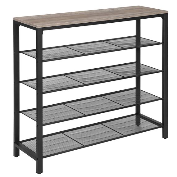 VASAGLE Schuhregal, Schuhablage mit 4 Gitterebenen und großzügiger Oberfläche für Taschen, für den Eingangsbereich, Flur, Metall, Industrie-Design, Greige-schwarz LBS015B02