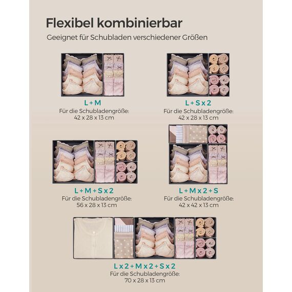 SONGMICS Aufbewahrungsbox für Schublade, 12er Set, Schubladen Organizer, Faltbox, Unterwäsche Organizer, Stoffbox für Socken, Unterwäsche, BHs, Krawatten und Schals, schiefergrau RDZ006G03
