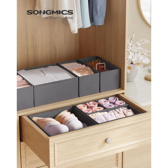SONGMICS Aufbewahrungsbox für Schublade, 18er Set, Schubladen Organizer, Faltbox, Unterwäsche Organizer, Stoffbox für Socken, Unterwäsche, BHs, Krawatten und Schals, schiefergrau RDZ006G04