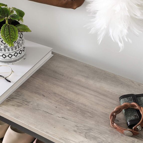 VASAGLE Schuhregal, Schuhablage mit 4 Gitterebenen und großzügiger Oberfläche für Taschen, für den Eingangsbereich, Flur, Metall, Industrie-Design, Greige-schwarz LBS015B02