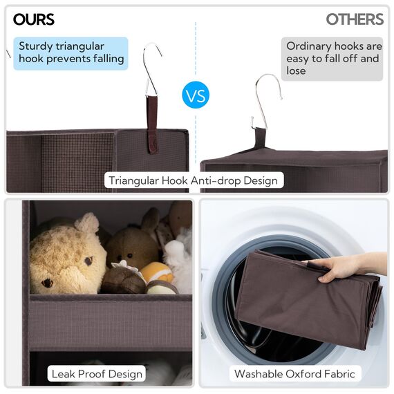 GRANNY SAYS hänge Organizer mit 3 Fächern, Hängeaufbewahrung Schrank, Kleiderschrank Organizer Hängend, Dunkelbraun Hängeregal, Hängeorganizer Schrank, Faltbare hänge Regal Stoff