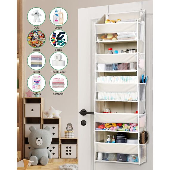 ULG Tür-Organizer, 5 große Taschen, 10 Mesh-Taschen, 20 kg Tragkraft, Hängender Organizer für Schlafzimmer, Bad, Küche, Beige, 2 Stück