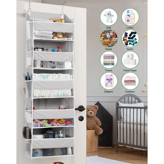 ULG Tür-Organizer, 5 große Taschen, 10 Mesh-Taschen, 20 kg Tragkraft, Hängender Organizer für Schlafzimmer, Bad, Küche, Grau, 2 Stück