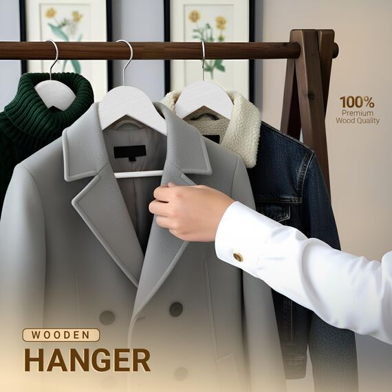 Utopia Home Hochwertige Holz-Kleiderbügel, 30 Stück, langlebige und schlanke Kleiderbügel, Anzugbügel mit 360 Grad drehbarem Haken, Holzbügel mit Schulterrillen, Weiß