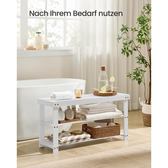 SONGMICS Schuhbank, Schuhregal mit 3 Ebenen, Schuhablage aus Bambus, bis 130 kg belastbar, 28,7 x 90 x 45,3 cm, für Flur, Badezimmer, Schlafzimmer, wolkenweiß LBS090W01