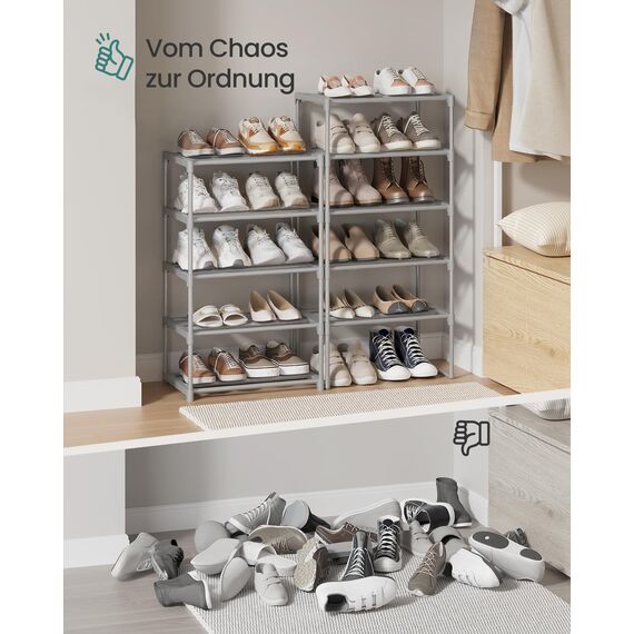 SONGMICS Schuhregal mit 10 Ebenen, offener Schuhschrank hoch, Schuhständer schmal, Schuhaufbewahrung, aus Metall, platzsparend, für Ankleidezimmer, Flur, 30 x 45 x 174 cm, grau LSA025G02