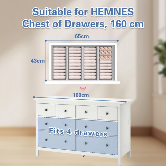 Withosent 4er Set HEMNES Doppelorganizer für Kommode, Wickeltisch, Kleiderschrank Organizer, Schubladen, Ordnungssystem für Wickelutensilien, Kinderkleidung, Socken, BH, Unterwäsche