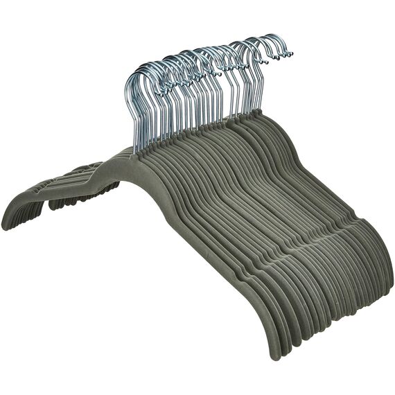 Amazon Basics Kleiderbügel für Hemd / Kleid, mit Samt überzogen 30er-Pack, Grau