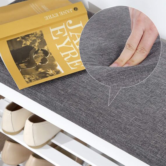 SONGMICS Schuhbank aus Bambus, Schuhregal mit 2 Ebenen, stabil, für Eingangsbereich, Wohnzimmer, Traglast 150 kg, 71 x 29 x 49 cm, Weiß und Grau LBS604W01