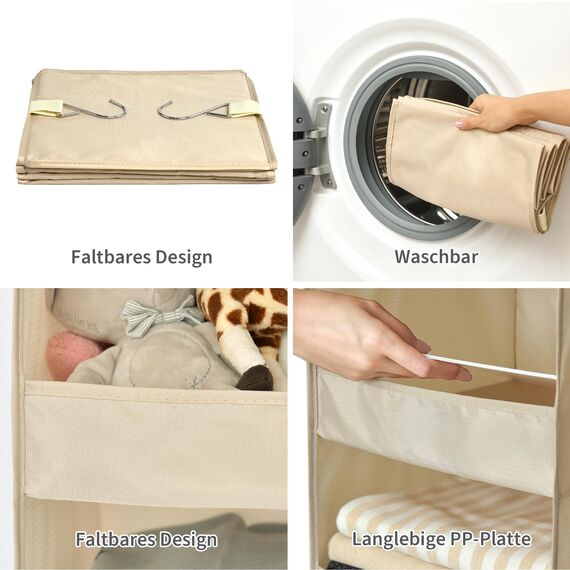 GRANNY SAYS hänge Organizer mit 3 Fächern, 1 Stück Hängeaufbewahrung Schrank, Kleiderschrank Organizer Hängend, Khaki Hängeregal, Hängeorganizer Schrank, Faltbare hänge Regal Stoff