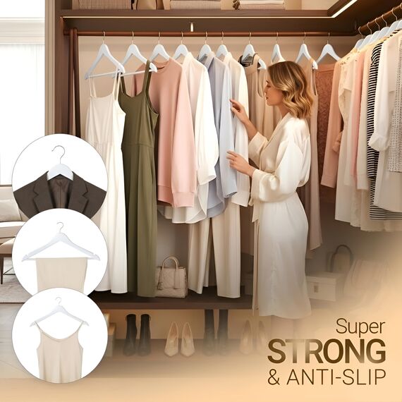 Utopia Home Hochwertige Holz-Kleiderbügel, 30 Stück, langlebige und schlanke Kleiderbügel, Anzugbügel mit 360 Grad drehbarem Haken, Holzbügel mit Schulterrillen, Weiß