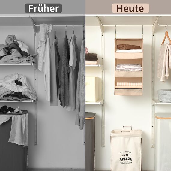 GRANNY SAYS hänge Organizer mit 3 Fächern, 1 Stück Hängeaufbewahrung Schrank, Kleiderschrank Organizer Hängend, Khaki Hängeregal, Hängeorganizer Schrank, Faltbare hänge Regal Stoff
