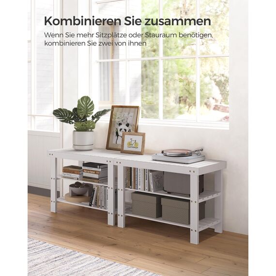 SONGMICS Schuhbank, Schuhregal mit 3 Ebenen, Schuhablage aus Bambus, bis 130 kg belastbar, 28,7 x 70,1 x 45,3 cm, für Flur, Badezimmer, Schlafzimmer, weiß LBS004W01