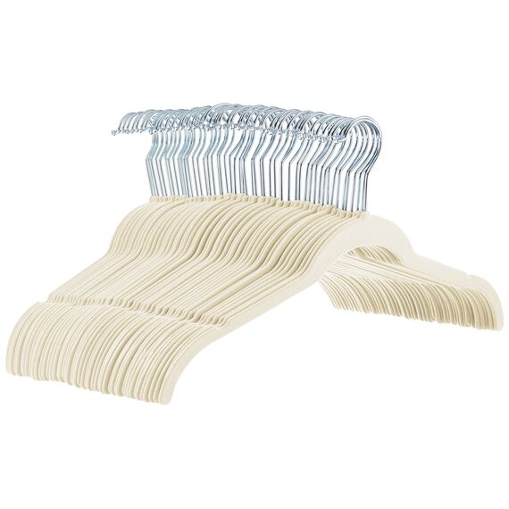 Amazon Basics Kleiderbügel für Hemd/Kleid, mit Samt überzogen, 50er-Pack, Elfenbein