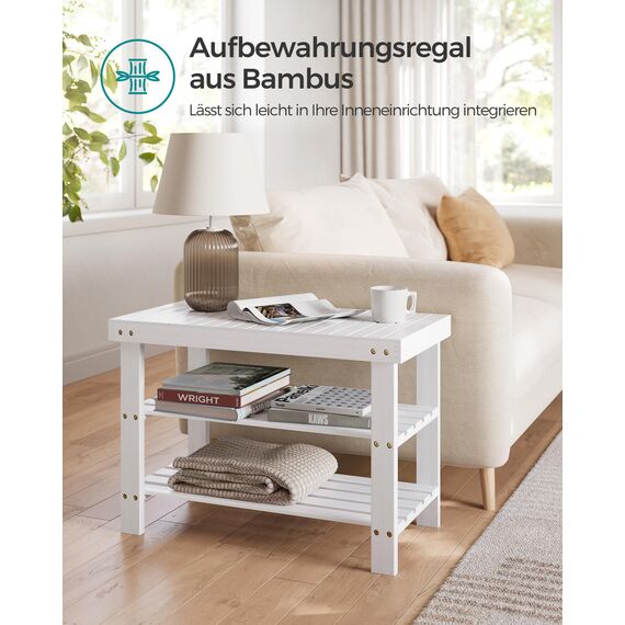 SONGMICS Schuhbank, Schuhregal mit 3 Ebenen, Schuhablage aus Bambus, bis 130 kg belastbar, 28,7 x 70,1 x 45,3 cm, für Flur, Badezimmer, Schlafzimmer, weiß LBS004W01