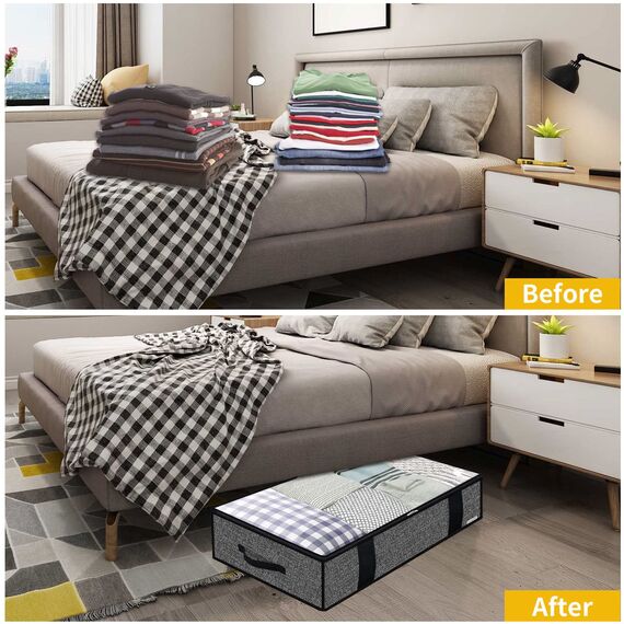 homyfort 2 Stück Premium Unterbettkommode mit Sichtfenster, Unterbett-Aufbewahrungstasche Kleideraufbewahrung, Decken Organisator Lagerbehälter, 4 Haltegriffen, 100x50x15cm, Schwarz Leinen,