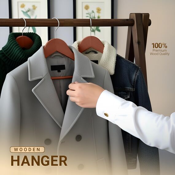 Utopia Home Premium Kleiderbügel aus Holz, 30 Stück, langlebige und schlanke Kleiderbügel, Anzugbügel mit 360 Grad drehbarem Haken, Holzbügel mit Schulterrillen, Kirschrot