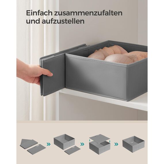SONGMICS Aufbewahrungsbox für Schublade, 12er Set, Schubladen Organizer, Faltbox, Unterwäsche Organizer, Stoffbox für Socken, Unterwäsche, BHs, Krawatten und Schals, taubengrau RDZ006G02