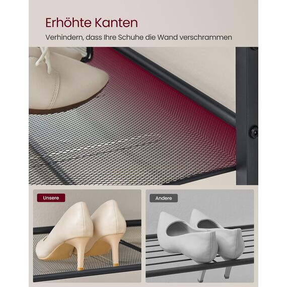 VASAGLE Schuhregal, Schuhablage, 5 Ebenen, große Oberfläche, verstellbare Gitterablagen, platzsparend für Eingangsbereich Flur, Metall, Industrie-Stil, honigbraun-tintenschwarz LBS038K01