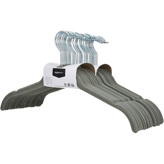 Amazon Basics Kleiderbügel für Hemd / Kleid, mit Samt überzogen 30er-Pack, Grau