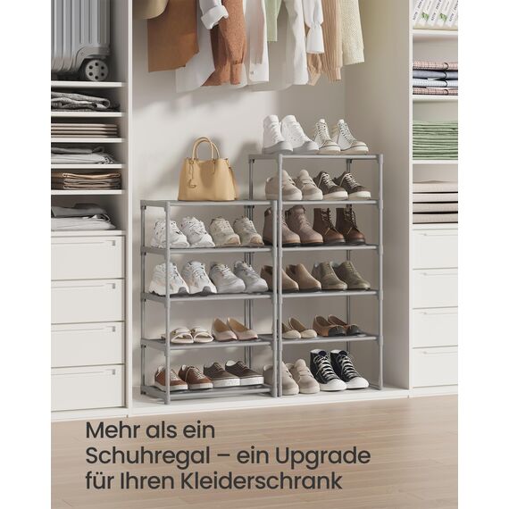 SONGMICS Schuhregal mit 10 Ebenen, offener Schuhschrank hoch, Schuhständer schmal, Schuhaufbewahrung, aus Metall, platzsparend, für Ankleidezimmer, Flur, 30 x 45 x 174 cm, grau LSA025G02