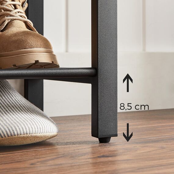 VASAGLE Schuhregal, Schuhablage mit 3 Gitterebenen und großzügiger Oberfläche für Taschen, für den Eingangsbereich, Flur, Metall, Industrie-Design, vintagebraun-schwarz LBS14BX