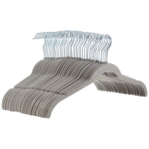 Amazon Basics Kleiderbügel für Hemd / Kleid, mit Samt überzogen 50er-Pack, Grau