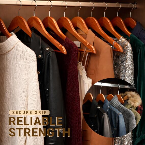 Utopia Home Premium Kleiderbügel aus Holz, 30 Stück, langlebige und schlanke Kleiderbügel, Anzugbügel mit 360 Grad drehbarem Haken, Holzbügel mit Schulterrillen, Kirschrot